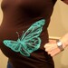 christmasinjuly / cij sale . maternity shirt . chocolate brown with teal butterfly . size large (LAST ONE)