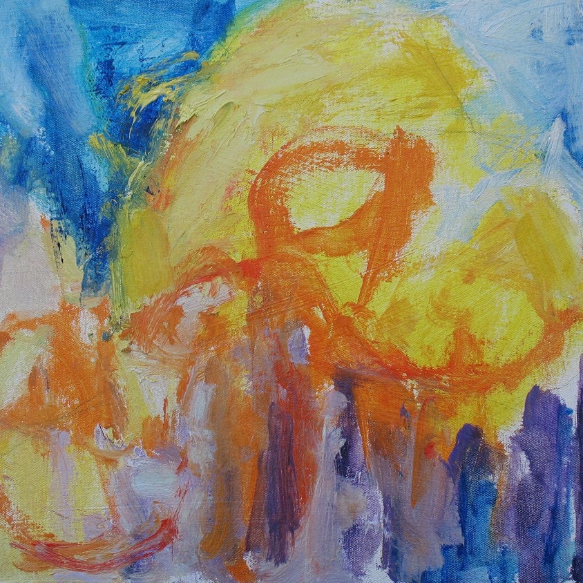 Early April Painting 14 x 16 Abstract ORIGINAL spring lavender yellow orange