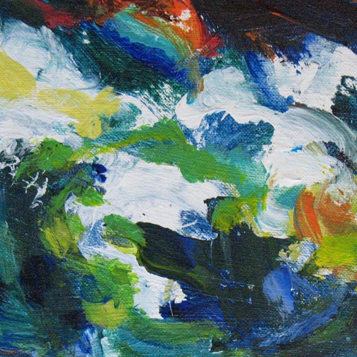 Clematis ABSTRACT Painting 6 x 11 ORIGINAL floral green blue