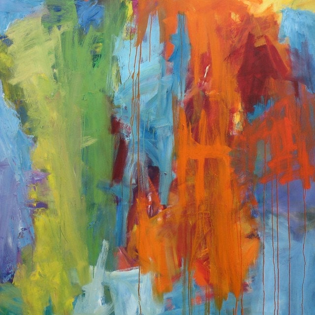 Succulents GICLEE ART PRINT 11 x 17 Abstract landscape orange blue acid green