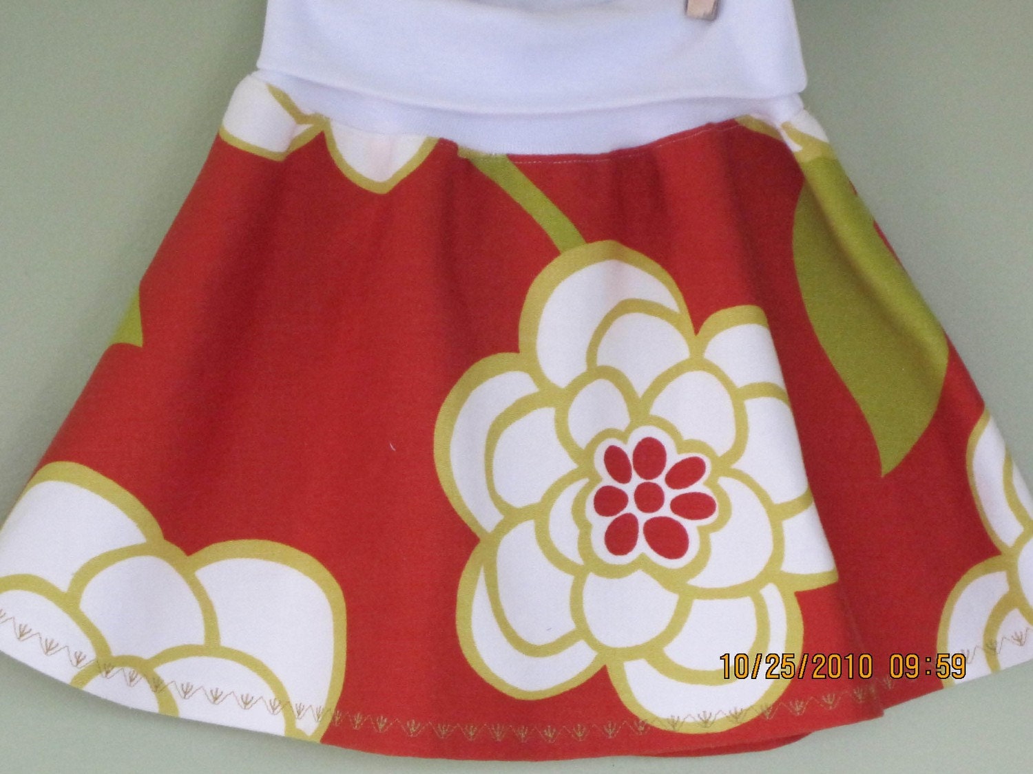 Unique red flowered toddler girl's skirt
