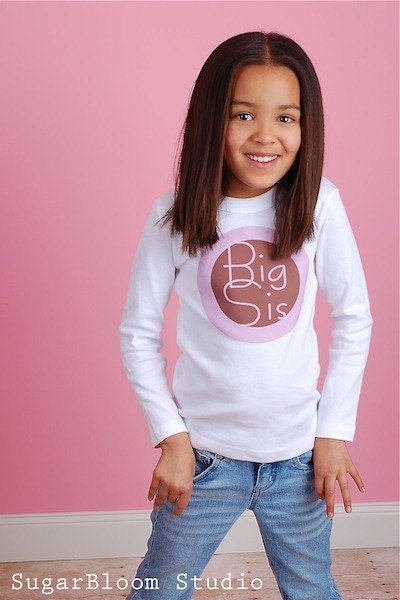 BIG SISTER SHIRT Short Sleeve, Mod Pink and Brown Circles, Free Gift Wrap