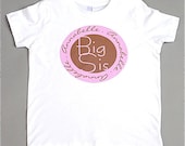 BIG SISTER SHIRT Long Sleeve, Mod Pink and Brown Circles, Can be Personalized, Custom, Free Gift Wrap