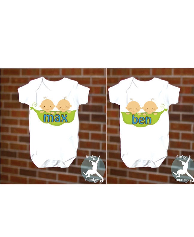FUNNY TWIN SET 2 Peas in a Pod Baby Onesie Boy Girl Identical Boys, Short Sleeve, Free Gift Wrap