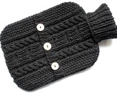 Black hot waterbottle sweater / cover  & bottle - 100per cent Scottish wool