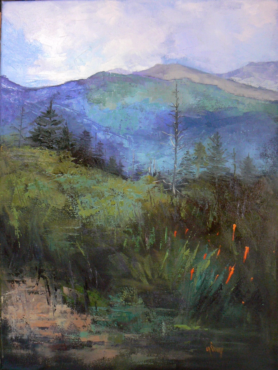 Mountain Landscape, Original Oil Painting, 18x24 Palette Knife Art  "The Blue Ridge"