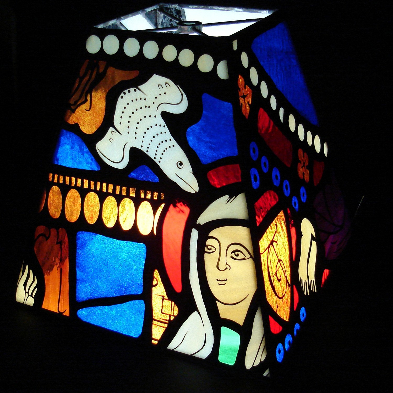 Stained Glass Lamp - Hand Painted Annunciation Table Lamp - St. Denis Cathedral, Paris