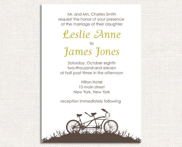 Bicycle Built For Two Tendem Bike Wedding Invitation, Wedding Invite, Reception Invitation - deposit to get started Il_170x135