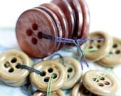 2 Sets of strung vintage buttons - soft pearly earth tones - olive and bronze (15)