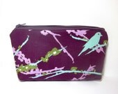 Medium Zipper Pouch - Aqua Bird on Branch