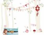 Girls Tree Forest Fabric Decal Wall Stickers - Forest Scene