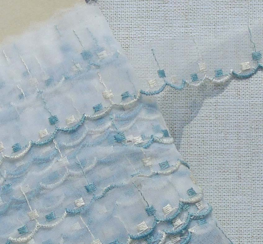 Vintage Lace Trim Organza Embroidered Trim Blue and White Dots