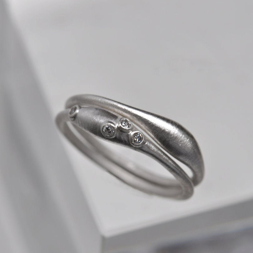 Raindrop rings- sterling silver & diamond ring set