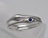Wave ring pair - sterling silver, diamond & sapphire rings