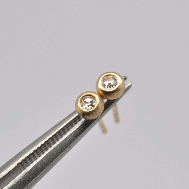 petite pebble rose cut diamond earrings- 18k gold