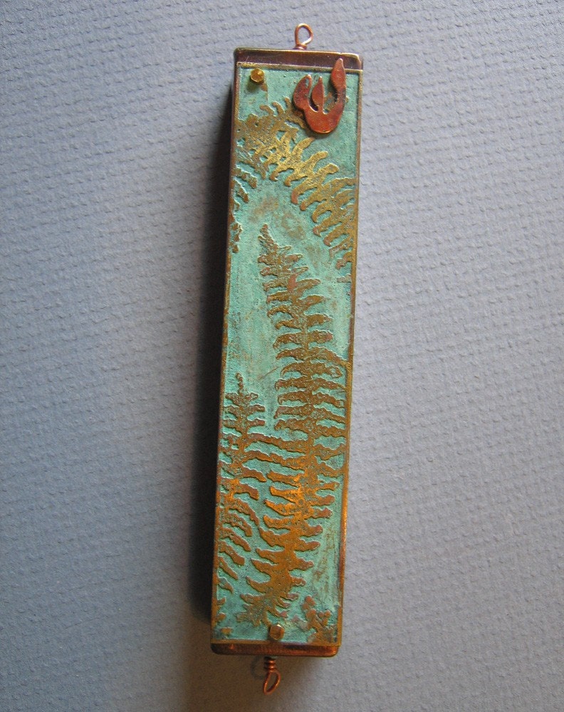 Fern Mezuzah (Copper\/Patina)