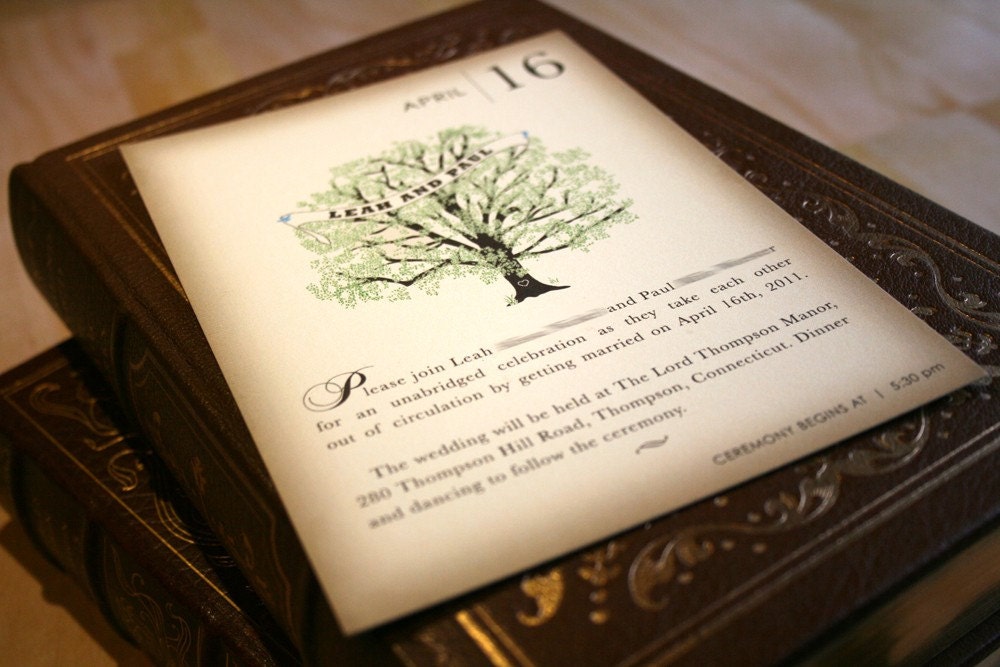 SAMPLE Vintage Book Wedding Invitation, Rustic and Modern