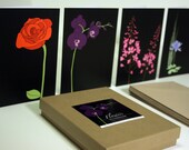 Recycled Greeting Card Set of 12, Flowers on Black