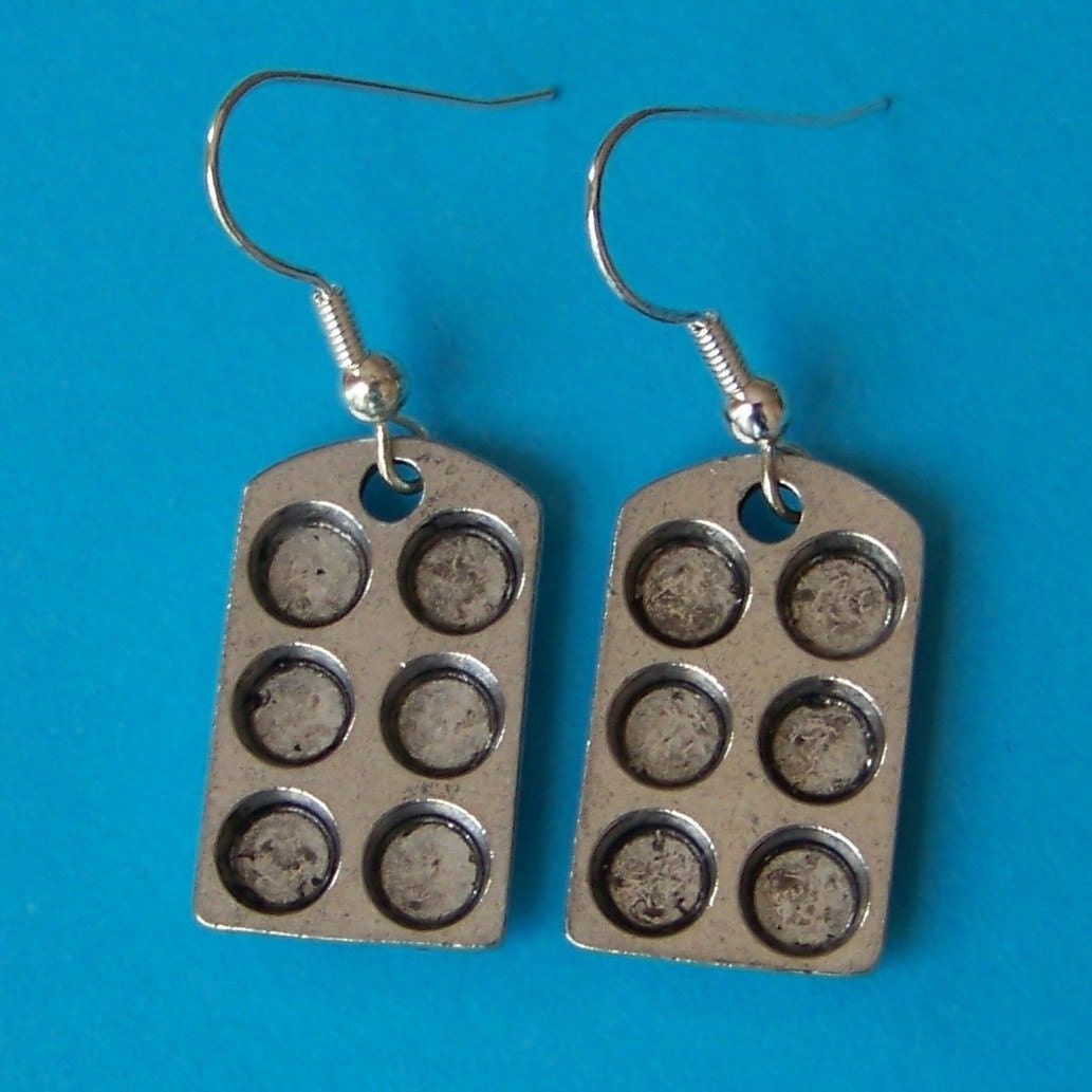 Tiny Cupcake Pan Earrings for your favorite Baker or Chef - on silver hooks