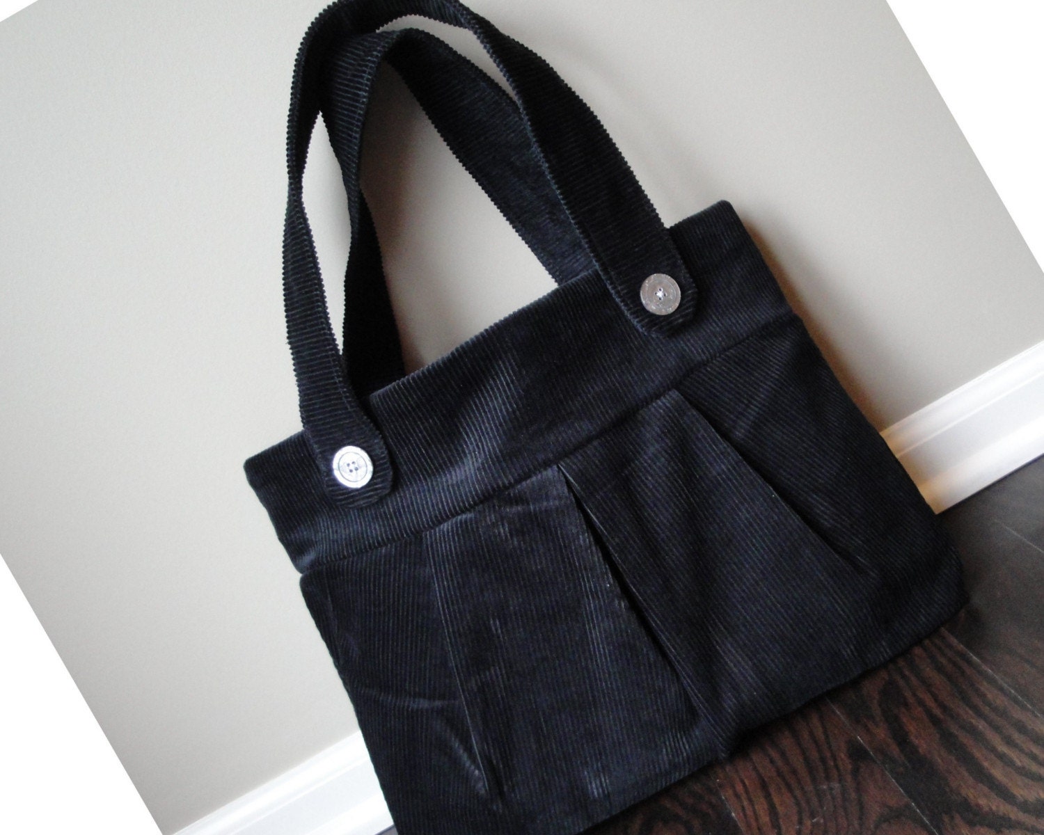 Modern Megan Black Pleated Corduroy Purse / Bag