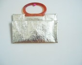 happy cyber monday sale vintage leather gold metallic avant garde bag or handle clutch