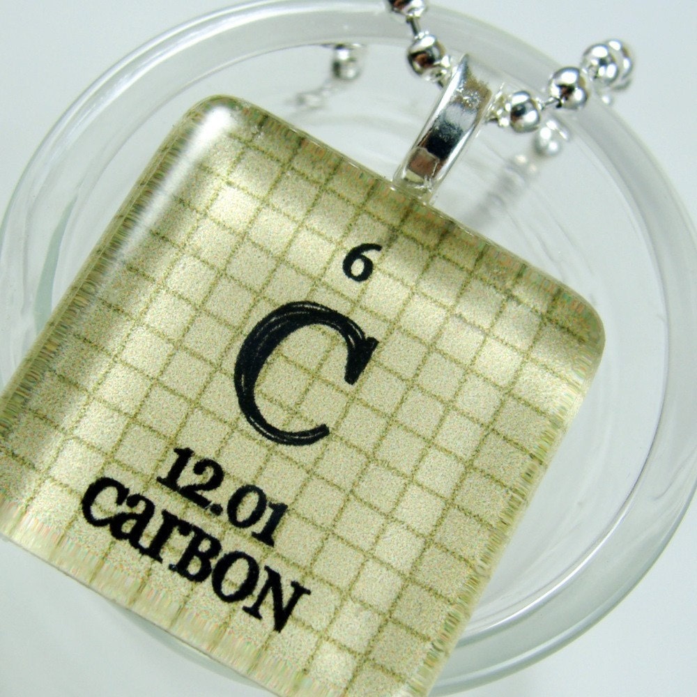 Carbon Glass Period Table Tile Necklace - Tan and Gray