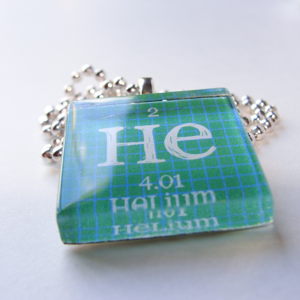 Periodic Table Science Jewelry Helium Green and Blue Glass Chemistry Necklace