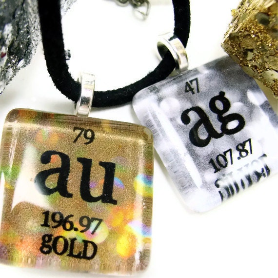 Chemistry Jewelry Periodic Table Science Necklace - Gold and Silver