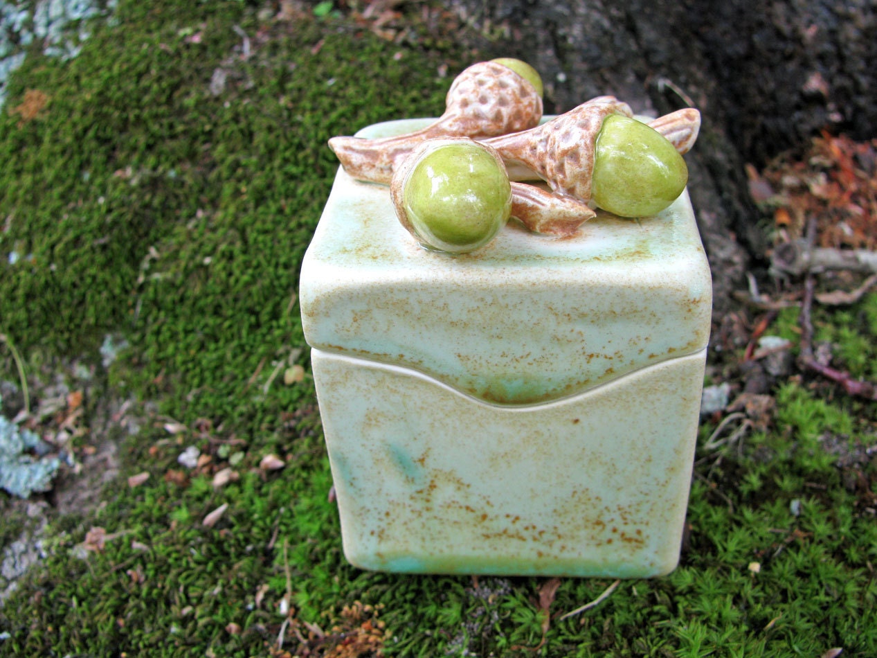 Woodland Acorn Box Hand Sculpted Clay