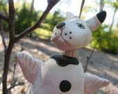 Angel Dog Bell  Hand Sculpted Clay