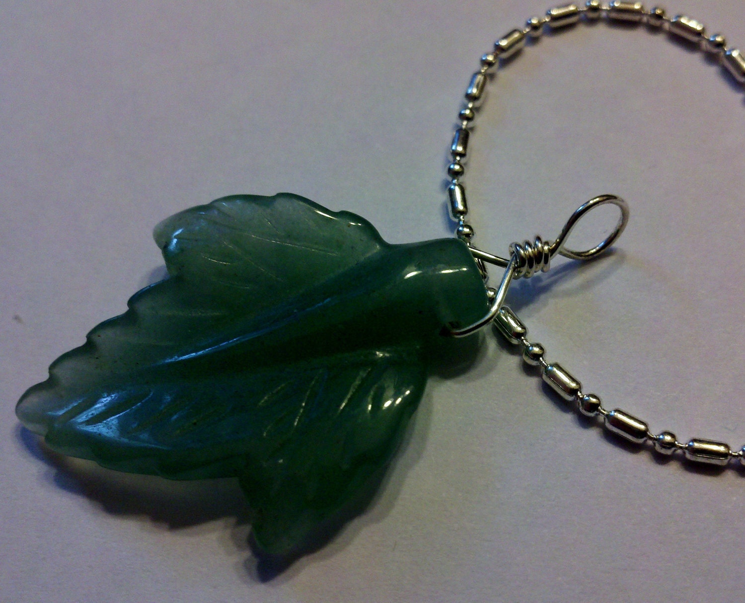 Free Shipping Sterling silver wire wrapped Large aventurine hand carved pendant charm bead and a S/P dot dash 16 and a half chain
