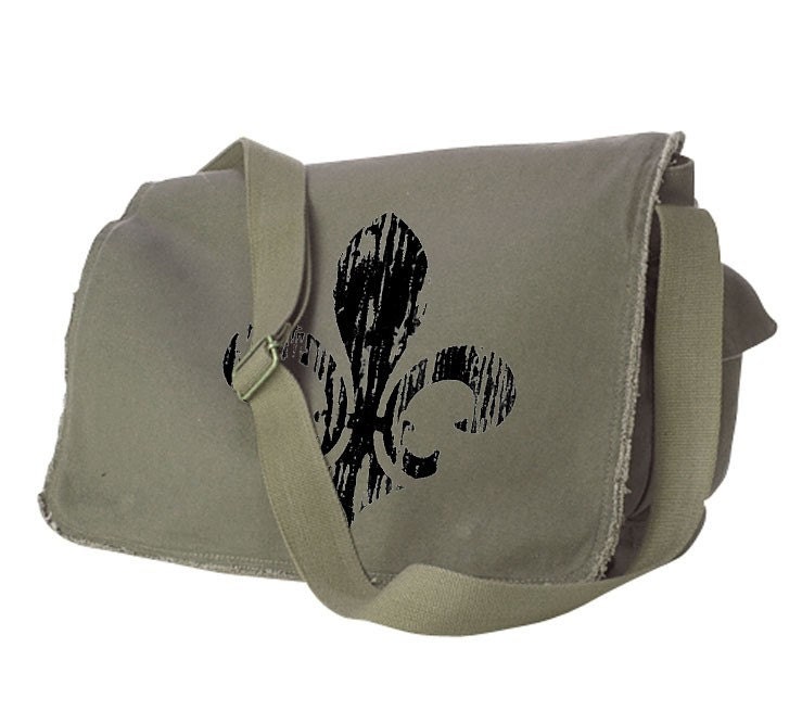 Fleur de lis Messenger Bag, Canvas Laptop Book Bag, College Shoulder Strap Bag