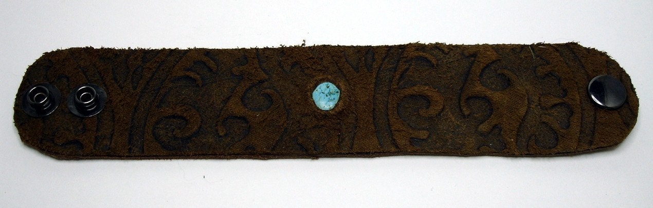 Peak-a-boo Turquoise Recycled Leather Cuff