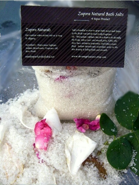 Relaxing FRESH CUT ROSES Bath Salts with Rose Petals Moisturizing Bath Soak 8 oz Free Gift With Purchase