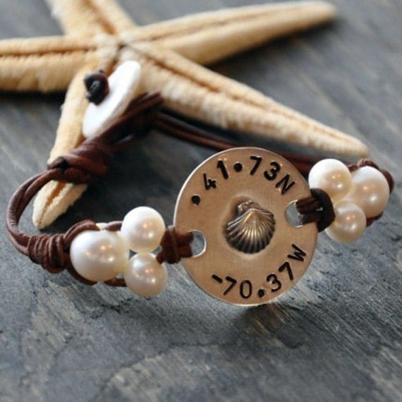 Leather and Pearl Nautical Code Bracelet