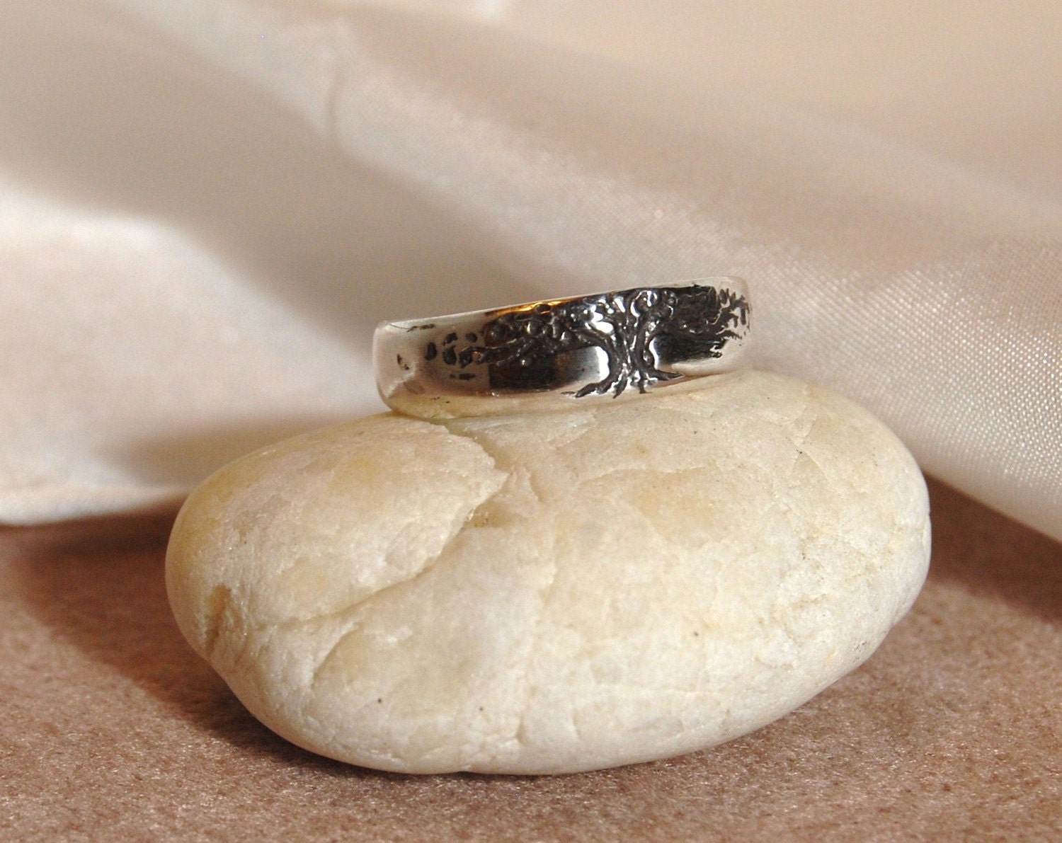 Sterling Tree of Life Ring,  Ladies, Tapered with engraving