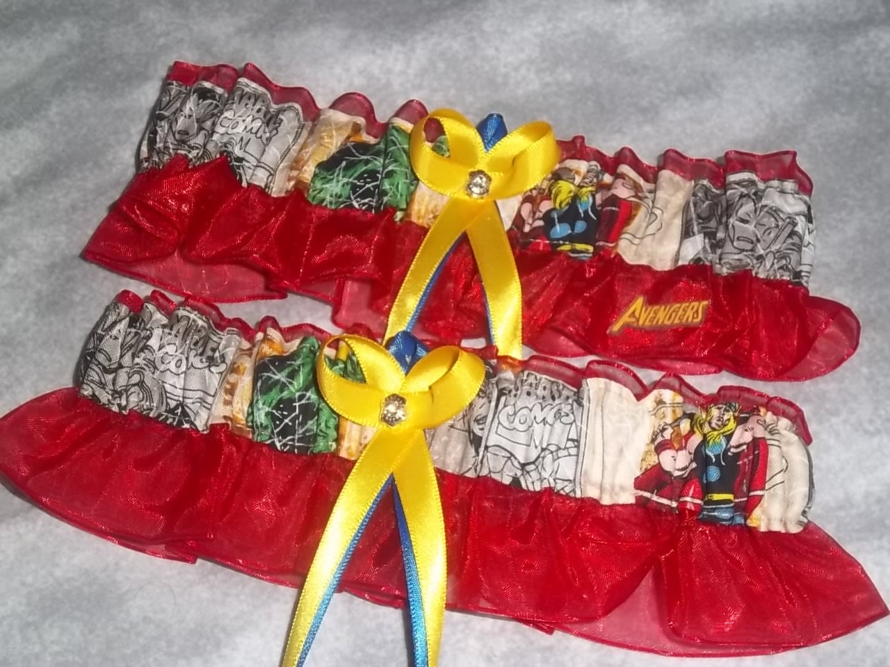 Handmade wedding garters keepsake and toss AVENGERS Super Hero wedding garter set