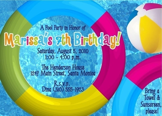 POOL PARTY - Custom Invitations - Summer / Swimming / Birthday Party Il_570xn