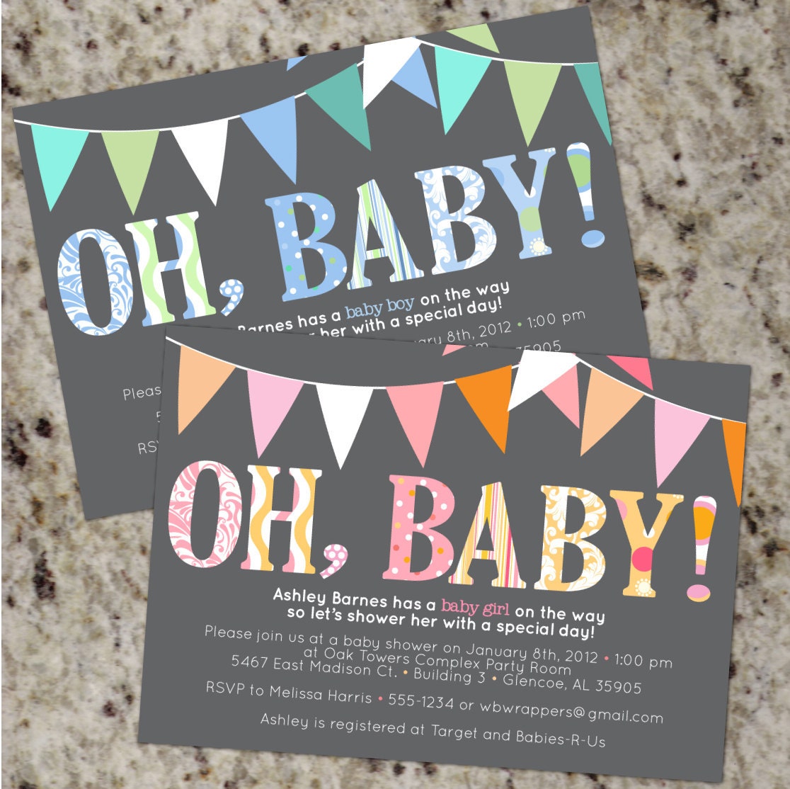 OH BABY - Mod Baby Shower Invitations - Boy or Girl or Your colors - Printable Design Il_570xn