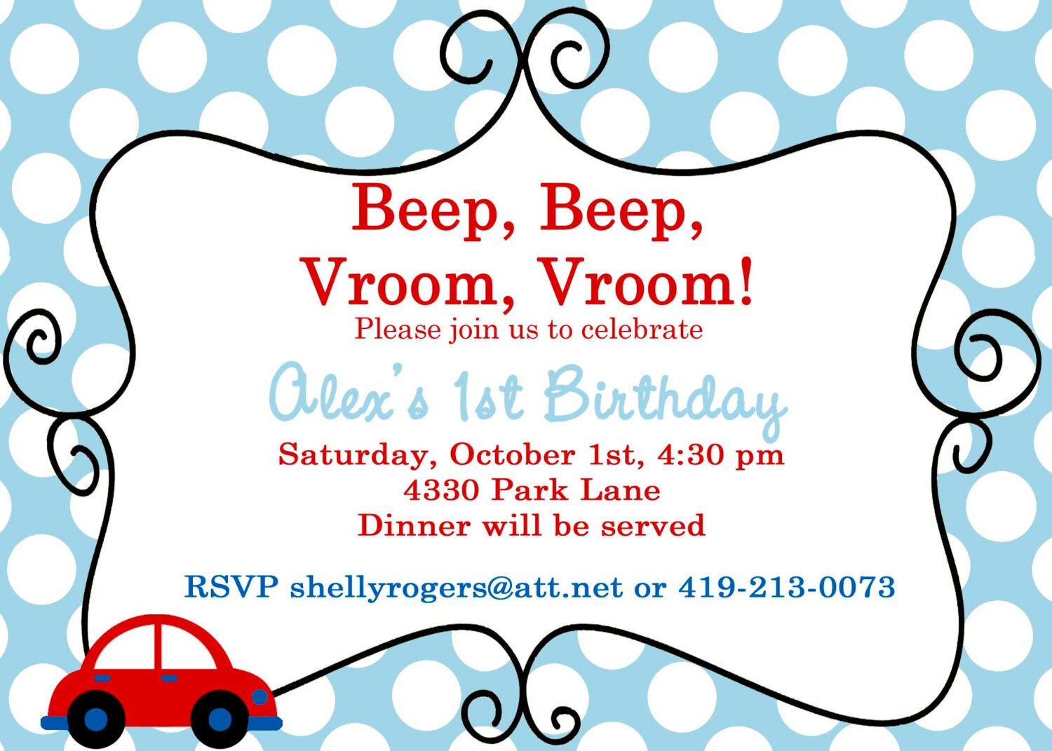 Cars Themed Invitation