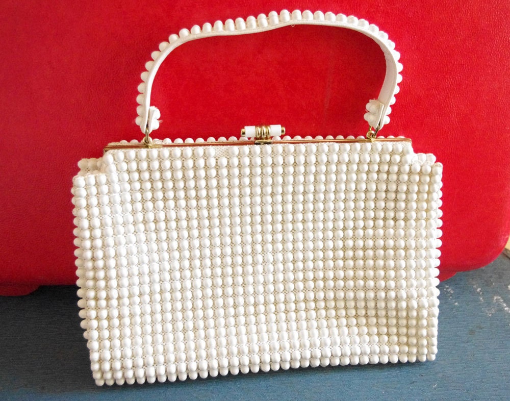 Super Fun Mod White 1960's Beaded Handbag