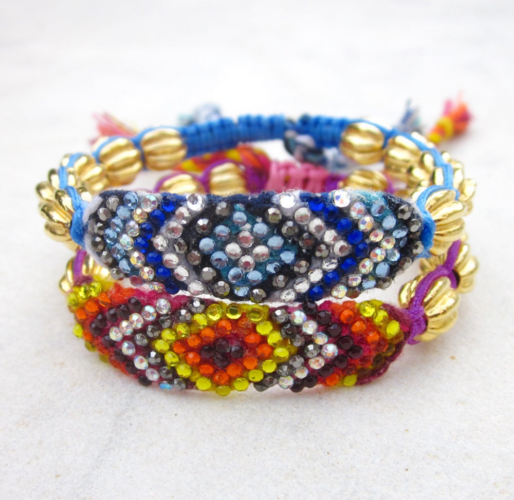 MADE TO ORDER Blue rhinestone friendship bracelet crystals knotted bracelet macrame bracelet adjustable