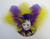 Mardi Gras Mask Fan Purple and Gold Pin