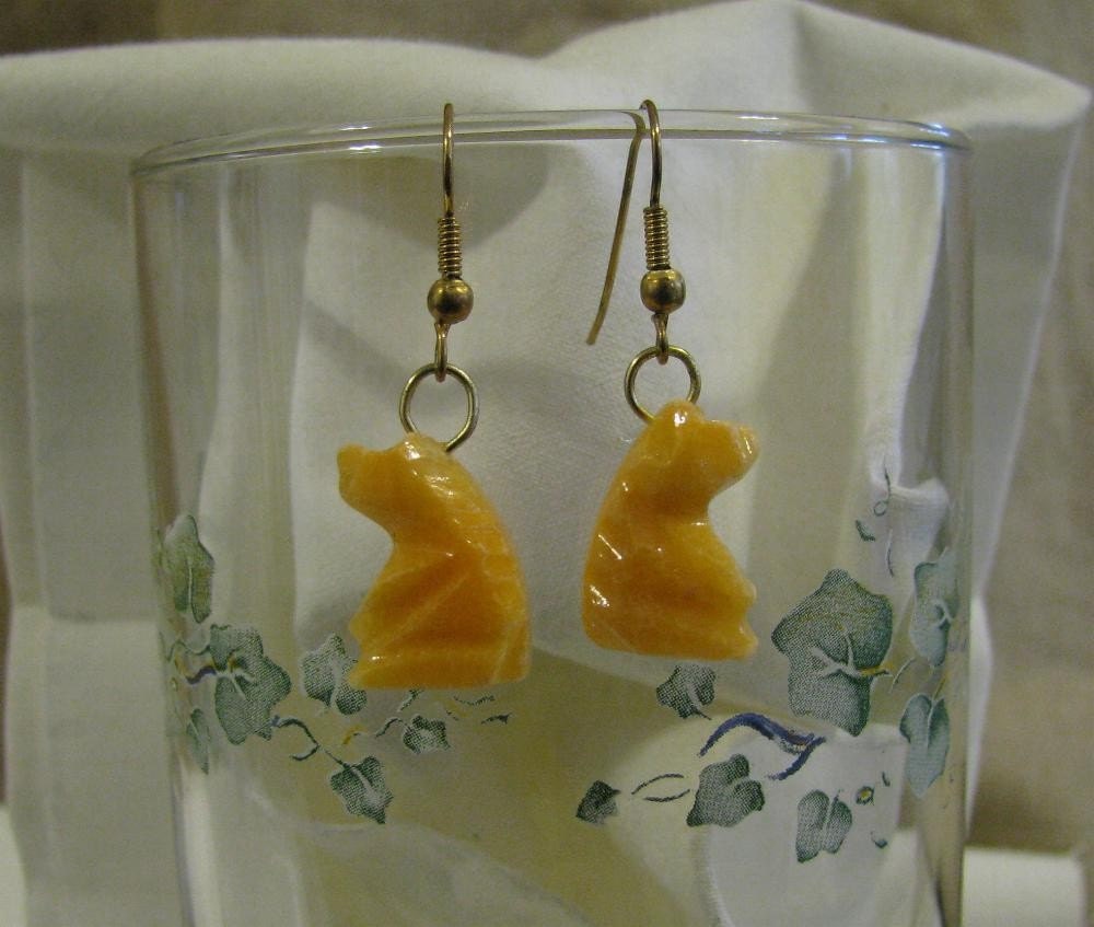Orange Quartz Bear Earrings - Dollar Shipping