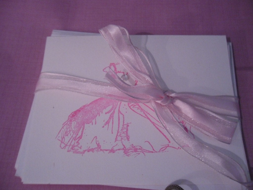 6 Pretty in Pink Dress Note Cards with Envelopes
