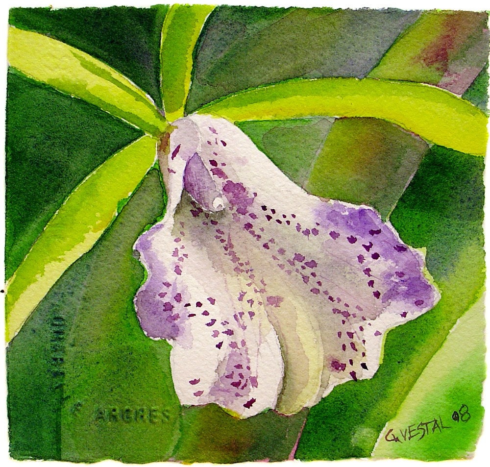 Single Cattleya Orchid bloom original watercolor painting