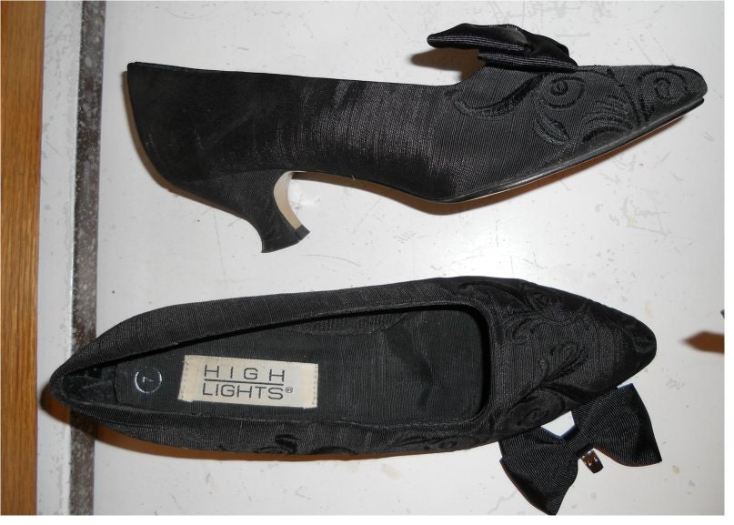 Black Edwardian Victorian style shoes slippers with bow clips