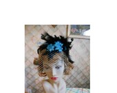 headband black teal veil net sequin flapper costume feathers saloon girl burlesque