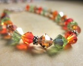 Tricolor Bracelet - Swarovski Crystals - Green, Orange, Copper, Gold, Silver, Bright, Pretty, Simple, Cute, Classic