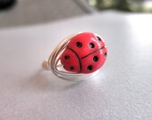 LADYBUG RING - To Order - Custom size - Red, Silver, Black, Animal, Bug, Point, Dots, Cute, Autumn, Nature, Adorable